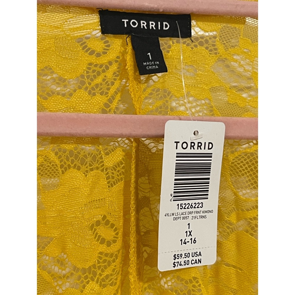 Torrid Yellow Lace Front Kimono Cardigan NWT SZ 1 (14/16) - Picture 7 of 12
